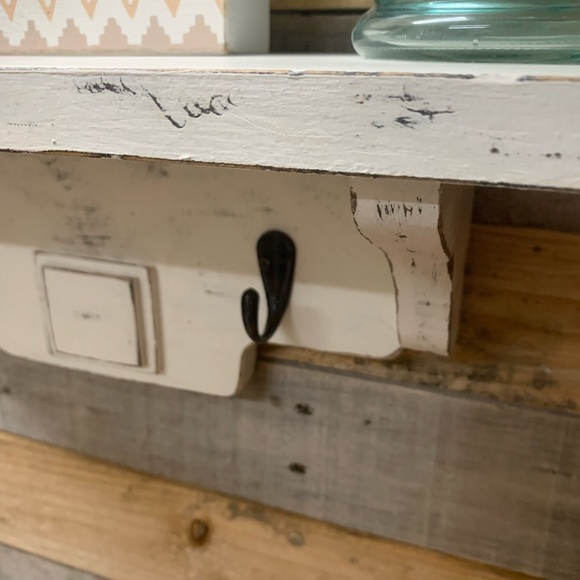 Rustic Off White Wall Shelf with Hooks - Picture 7 of 8